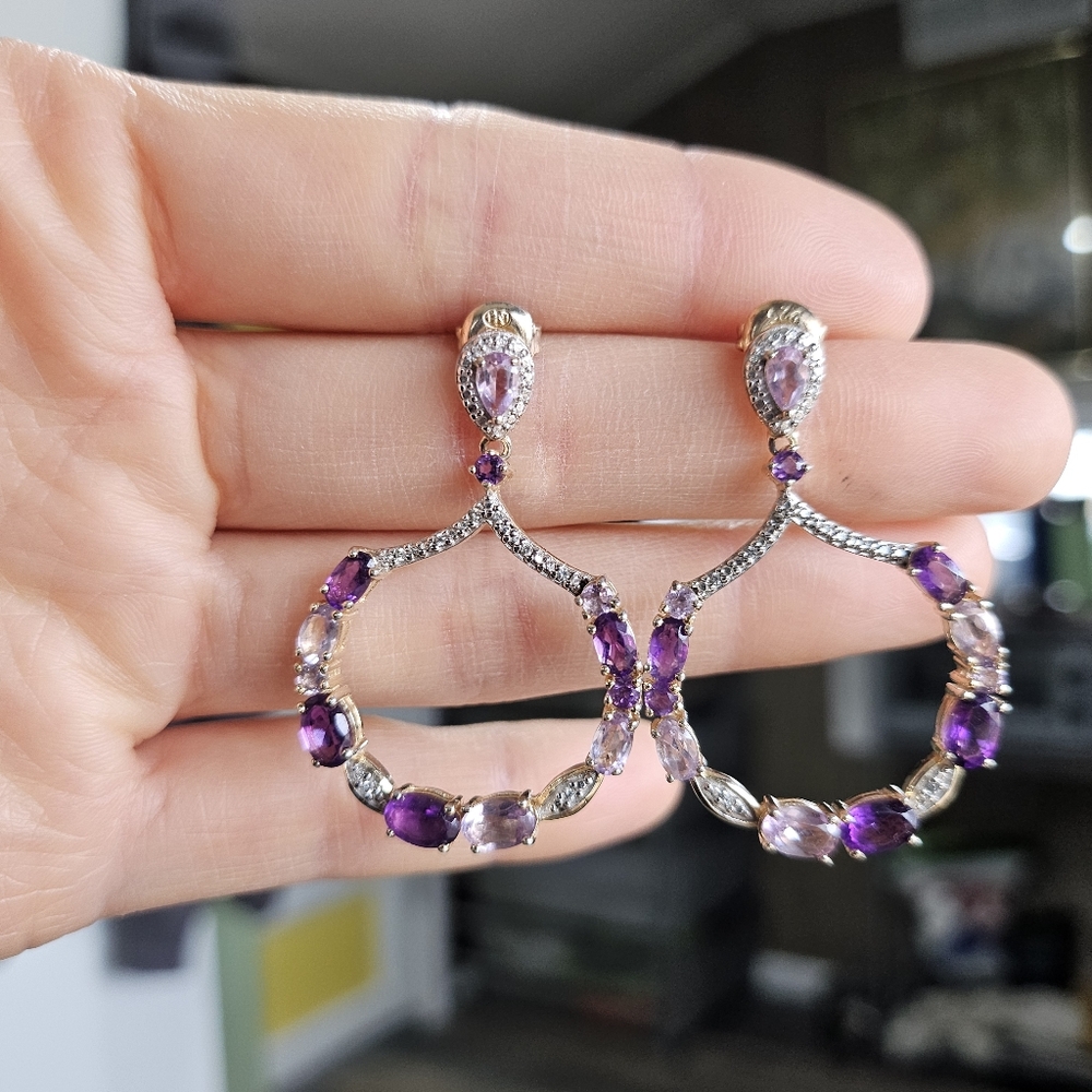 Amethyst .925 Sterling Silver Gold Plated Pink Sapphire Marquise Drop Earrings